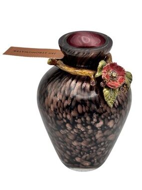 New Jay Strangwater Mini Vase Hand Blown Glass Ginger Flower Brown Rhinestones